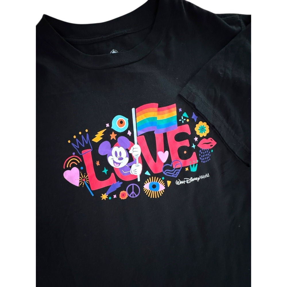Disney Mickey Mouse Pride T-Shirt Mens Large Black Love Rainbow Graphic Tee